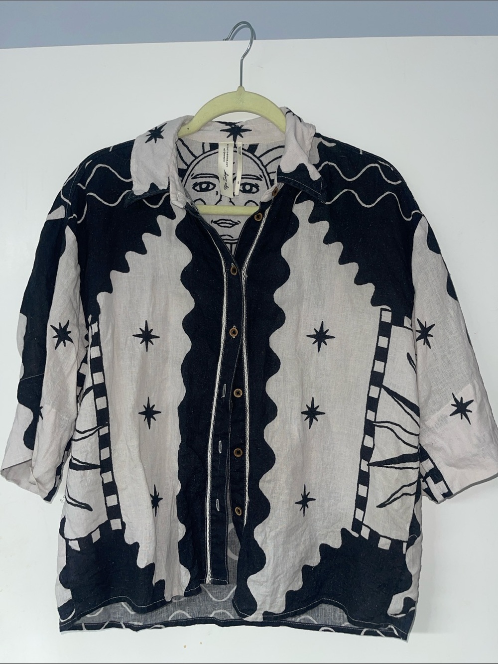 Tigre indigo anthropologie linen blend button up XS